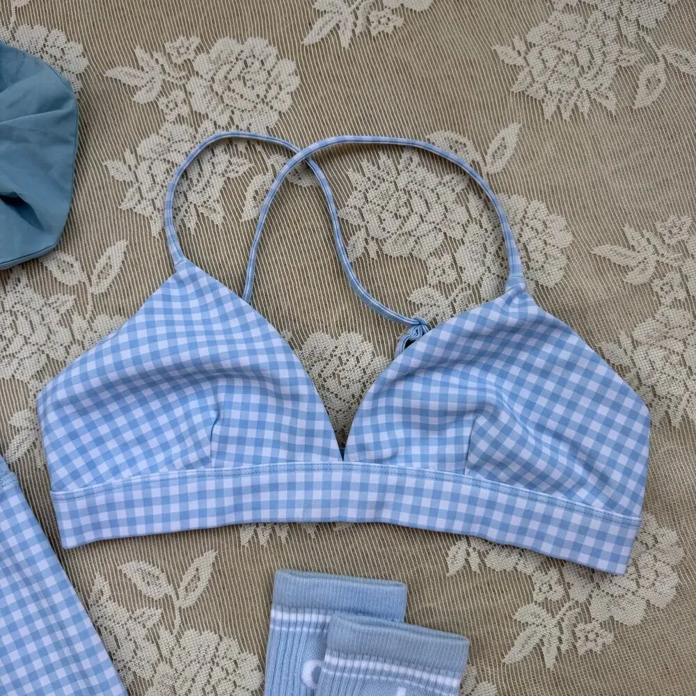 Rare Alo Yoga Blue Gingham Matching Set Size Small